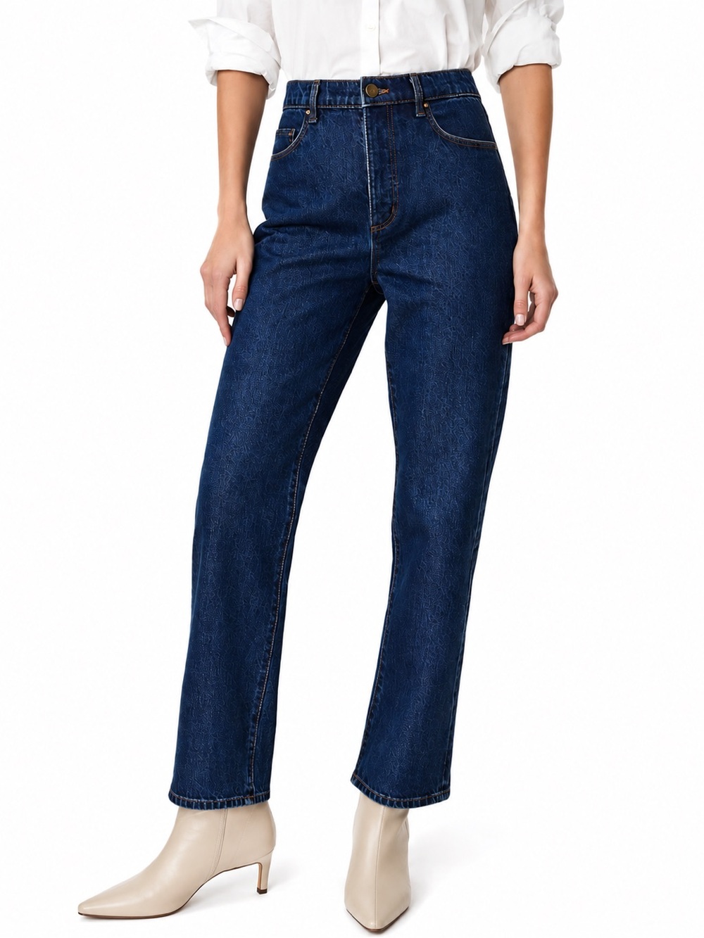 Ann Taylor Straight-Leg High-Rise Jeans - Deep Blue